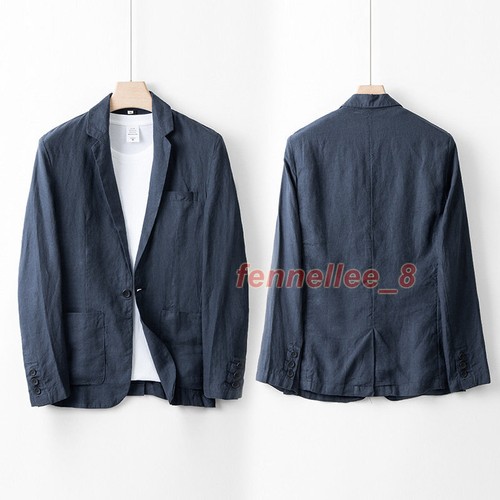 Men's 100% Linen Blazers Coat One Button Business Suit Jacket Loose Casual Tops - Afbeelding 13 van 25