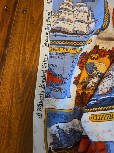 Vintage Waverly Fabric Around The Cape Curtain Panel Nautical Sailing Ships - Picture 4 of 7