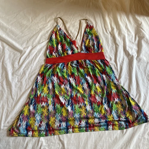 Baby Phat Dress Womens 1X Abstract Halter Swim Cover Up Embroidered Beach