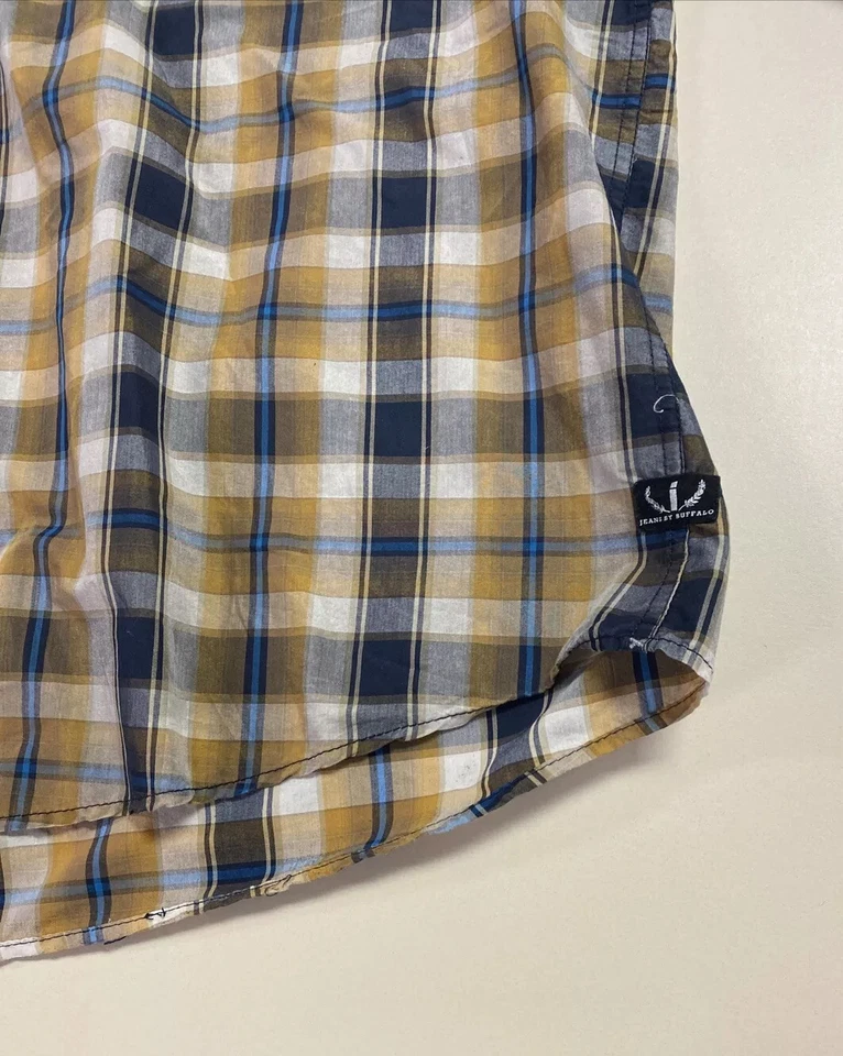 Camisa con botones I Jeans by Buffalo para hombre amarilla/azul a cuadros manga larga talla 5XL Foto 4 de 4