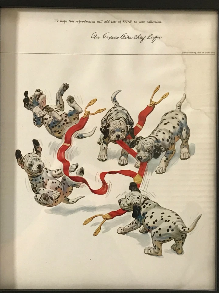 REPRODUCTION FRAMED TEXACO FIRE CHIEF PUPS DALMATIAN DOGS PUPPIES FIREMEN - Image 2 of 3