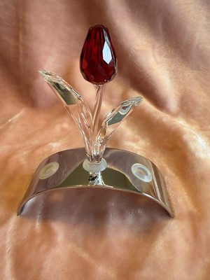 Swarovski Crystal Flower Figurine Vintage 2004 Large Red Tulip w Velvet Pouch