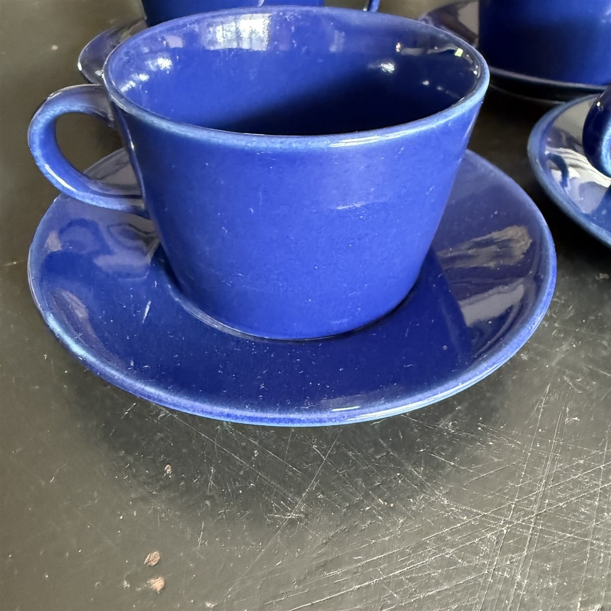 Arabia Finland Kaj Franck Kilta Teema Blue Cups & Saucers Set Of 4