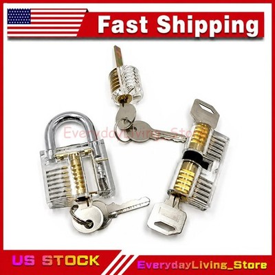 3PCS Acrylic CLEAR Practice Lock Transparent Cutaway Pin Tumbler Lock