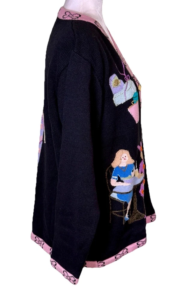 Винтажный причудливый женский кардиган Storybook Knits Goddess 2 Quirky Artsy 80-е Lg - Изображение 4 из 4