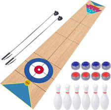 Shuffleboard, Curling and Bowling 3 in 1 Board Game Set,With 8.98 Foot Game Mat,