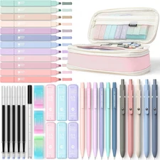 39 PCS Aesthetic School Supplies with Cute Pen Case, 12 Pastel Highlighters, 5 B