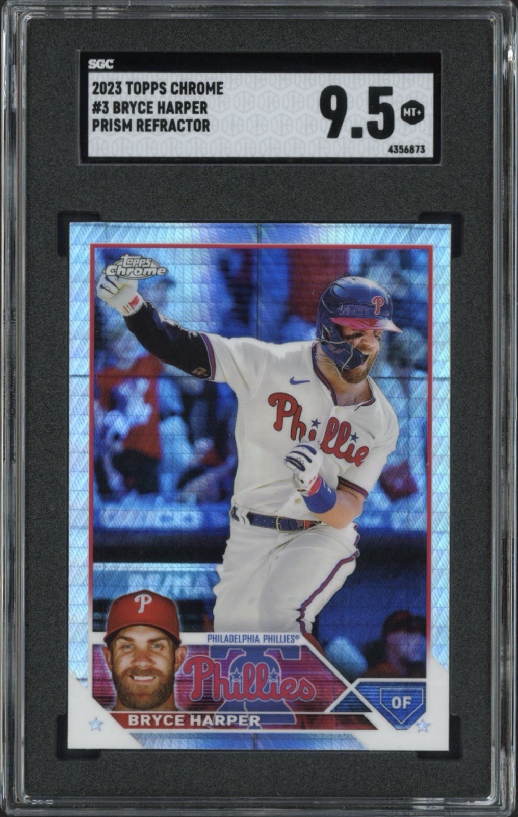 2023 Topps Chrome Bryce Harper Prism Refractor #3 SGC 9.5 MT+ Phillies