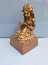 Vintage Bookend Girl reading Bronze color 10"