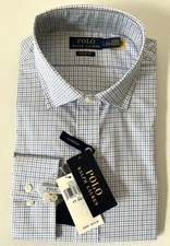 Polo Ralph Lauren NWT Men's Size 17 34/35 Classic Fit Dress Shirt Blue Plaid