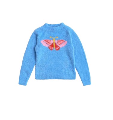 NEW Finding Foxtale Girls Butterfly Blue Sweater Size 8 Fuzzy Soft $49