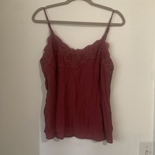 Abercrombie Fitch Burgundy Wine Dusty Rose Lace Trim Cami Top Y2k L