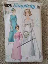 Vtg 60's Simplicity 6825 Wedding Dress w/ Detachable Train Sewing Pattern Sz 10