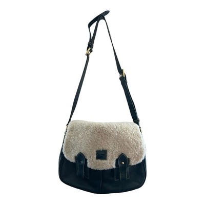 Dooney Bourke Brown Florentine Leather Sherpa Black Saddle Messenger Bag