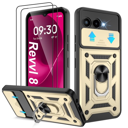 ATUMP for T-Mobile REVVL 8 Phone Case with (2 Pcs) 8 5G, Gold