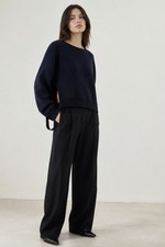 Helmut Lang Navy Wool Cashmere Rib Sweater Size S Cutout Loop Detail