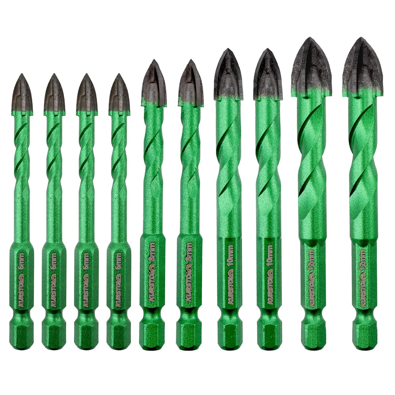 Set 10 Punte Trapano a Secco Carburo 6-12mm | Foratura Gres e Muro