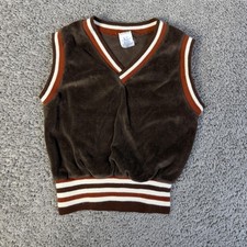 Vintage Sears Vest Boys 7 Velour Pullover Elastic Waist Contrasting Trim USA 70s