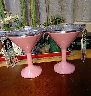Pair of Orca TINI 13 oz. Dusty Rose Double Insulated Martini Glasses!  No sweat!