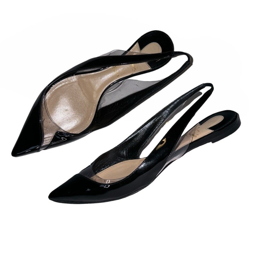 Louboutin Slingback Flats Christian Louboutin Black Patent Leather
