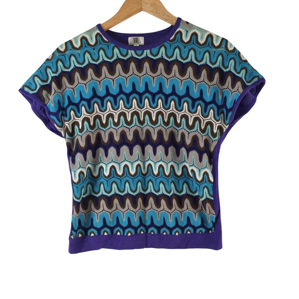 YAL T-Shirt Womens S Multicolour Stripe Knit Crew Short Sleeve Dolman 136021