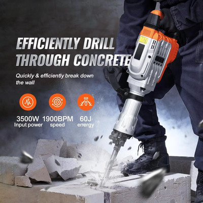 Demolition Jack Hammer Concrete Breaker 3500W Electric Hammer 2 Chisel Bits