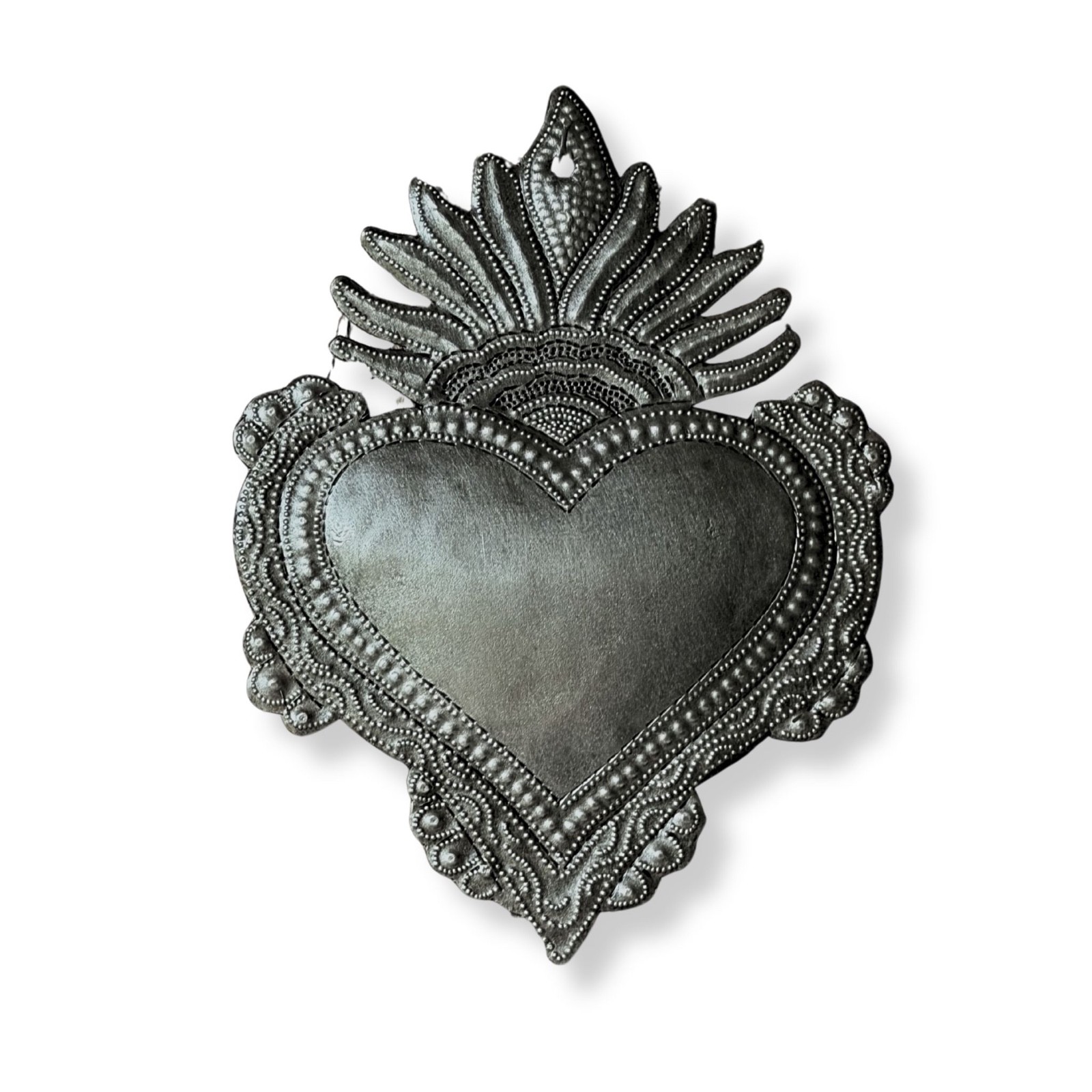 Hand Chiseled Haitian Metal Flaming Heart Wall Art Fair Trad