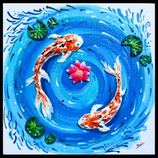 3D Original Fish Animal 4x4 Canvas Modeling Paste Texture Art Hand Painting NEW