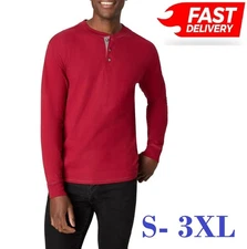 Hanes Men's Long-Sleeve Henley Shirt Beefy-T pure cotton 3 button S-3XL 05719