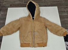 Carhartt Zip Up Workwear Hooded kids Jacket Tan Size S 7-8