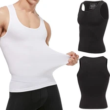 2 Pack Men Compression Shirt Slimming Tummy Control Body Shapewear Tank Top Vest