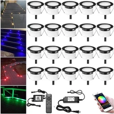 20pcs Φ1.77 LED Deck Light Kit,Low Voltage RGBW Recessed Waterproof Outdoor Lamp