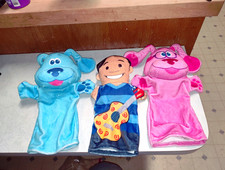 Nickelodeon Blues Clues TV Show Plush Hand Puppets - Blue Magenta Dogs Josh