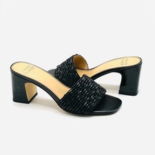 Donald Pliner Woven Heeled Mules Block Heels Black Size 6