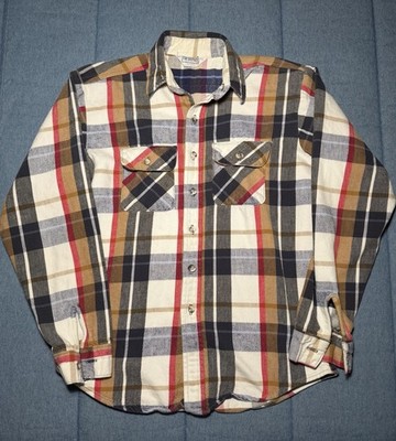 Vintage Five Brother Beige Check Plaid Flannel Shirt Size L Tall