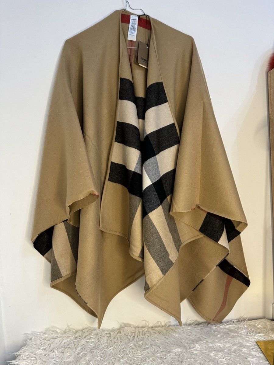 Burberry Charlotte Wool Reversible House Check Cape Poncho One