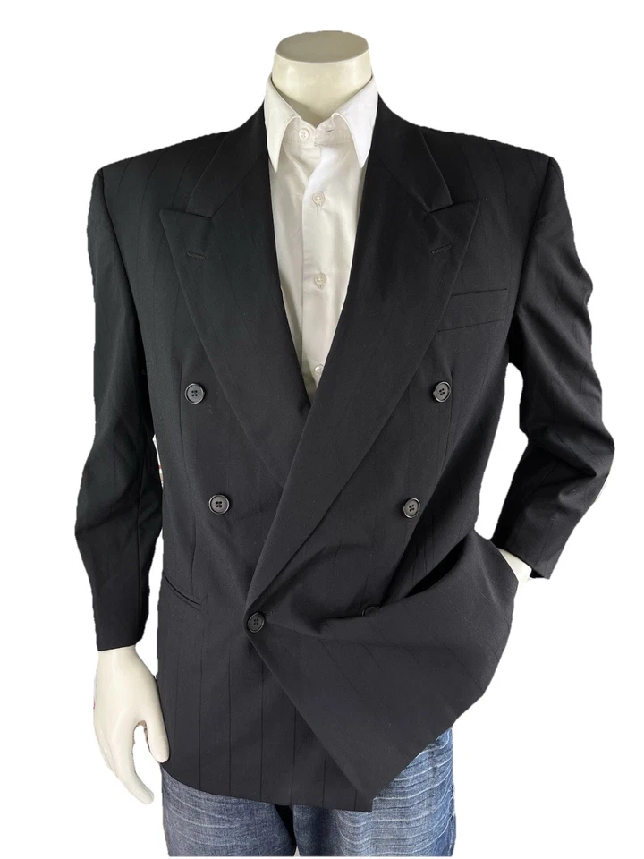 Blazer Lubiam Hombres 38R Doble Pecho Sutil Rayas Abrigo Chaqueta Hecho en Italia Foto 2 de 4