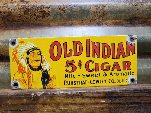 VINTAGE OLD INDIAN CIGAR SIGN OLD PORCELAIN SIGN TOBACCO PIPE CIGARETTE SMOKE