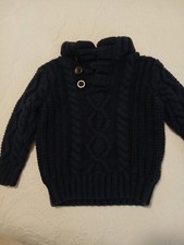Baby Gap Navy Cable Knit Toddler Sweater with Button Collar Size 12-18 Months