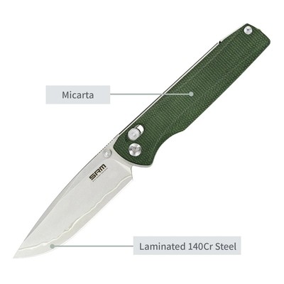 SRM258LMG2 SRM Terrier Green Ambi-Lock Laminated 140Cr Drop Point Blade - Green