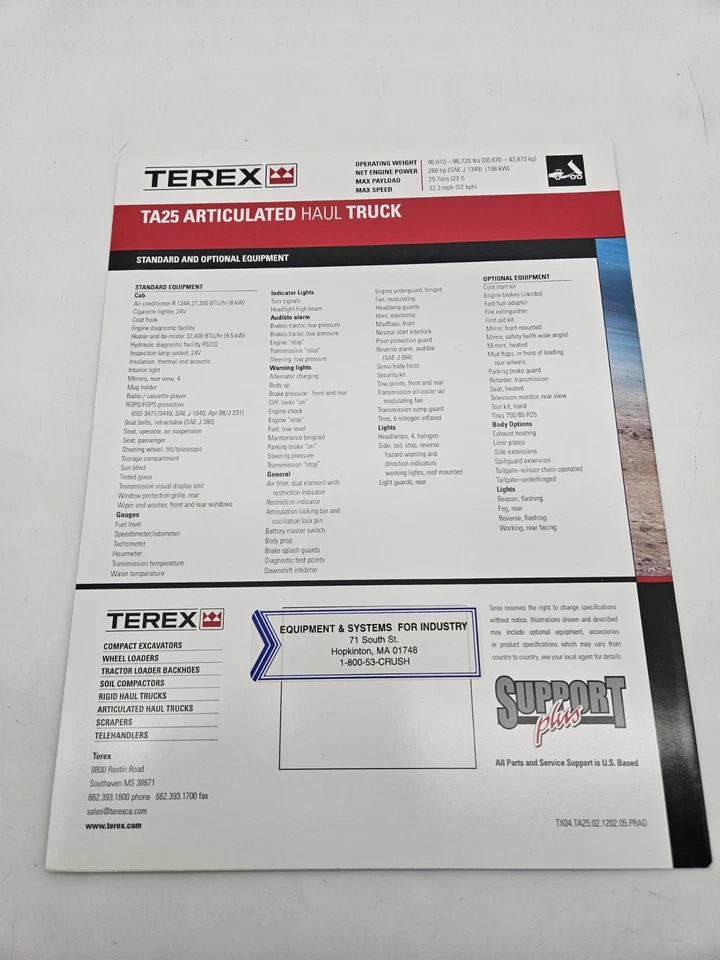 Folleto de equipo - Terex - TA25 - Camión de volteo articulado  Foto 2 de 3