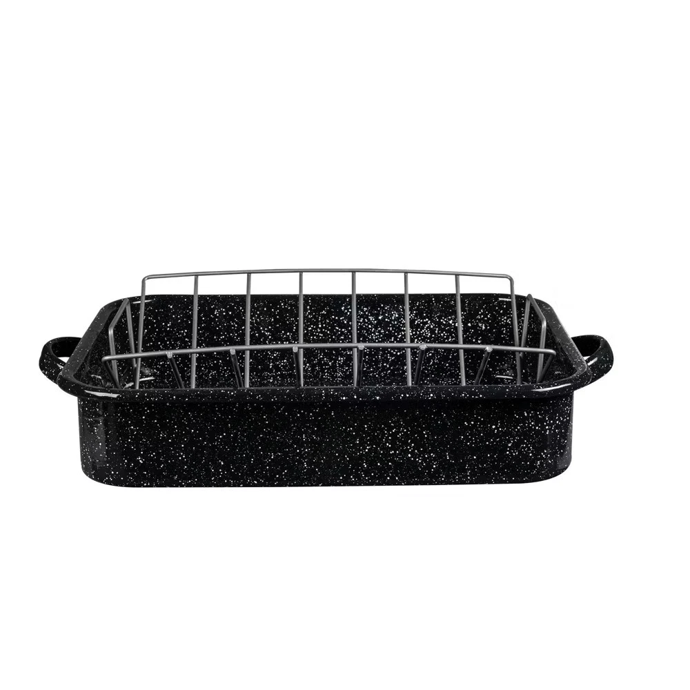 Granite Ware 19-Inch Roasting Pan With V-Rack - Nonstick Rectangular Roaster for