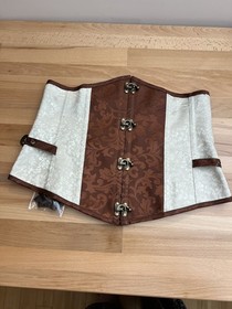 Womens Brown Cream Steampunk Brocade Lace Up Corset Bustier Top Size L