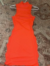 Neon Orange Body Fit Dress With Open Sides