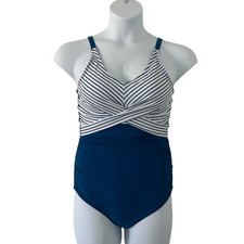 Women's One-Piece Tummy Control Adjustable Padded Blue Swimsuit M Medium NWOT