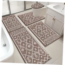 HEBE Bathroom Rugs Sets 5 Piece, Soft Absorbent Microfiber Bath Mat for 
