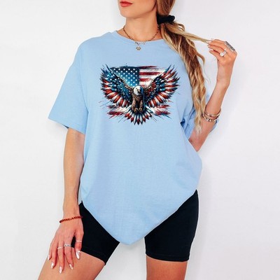 American Eagle Patriotism Damen T-Shirt USA Flagge Distressed Grafik