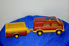VINTAGE 1970's TONKA Toys pressed steel Bronze brown Camper Van with trailer EUC