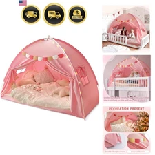 Kids Bed Tent Twin Size Canopy Pink Princess Indoor Bunk Privacy Drafty Room