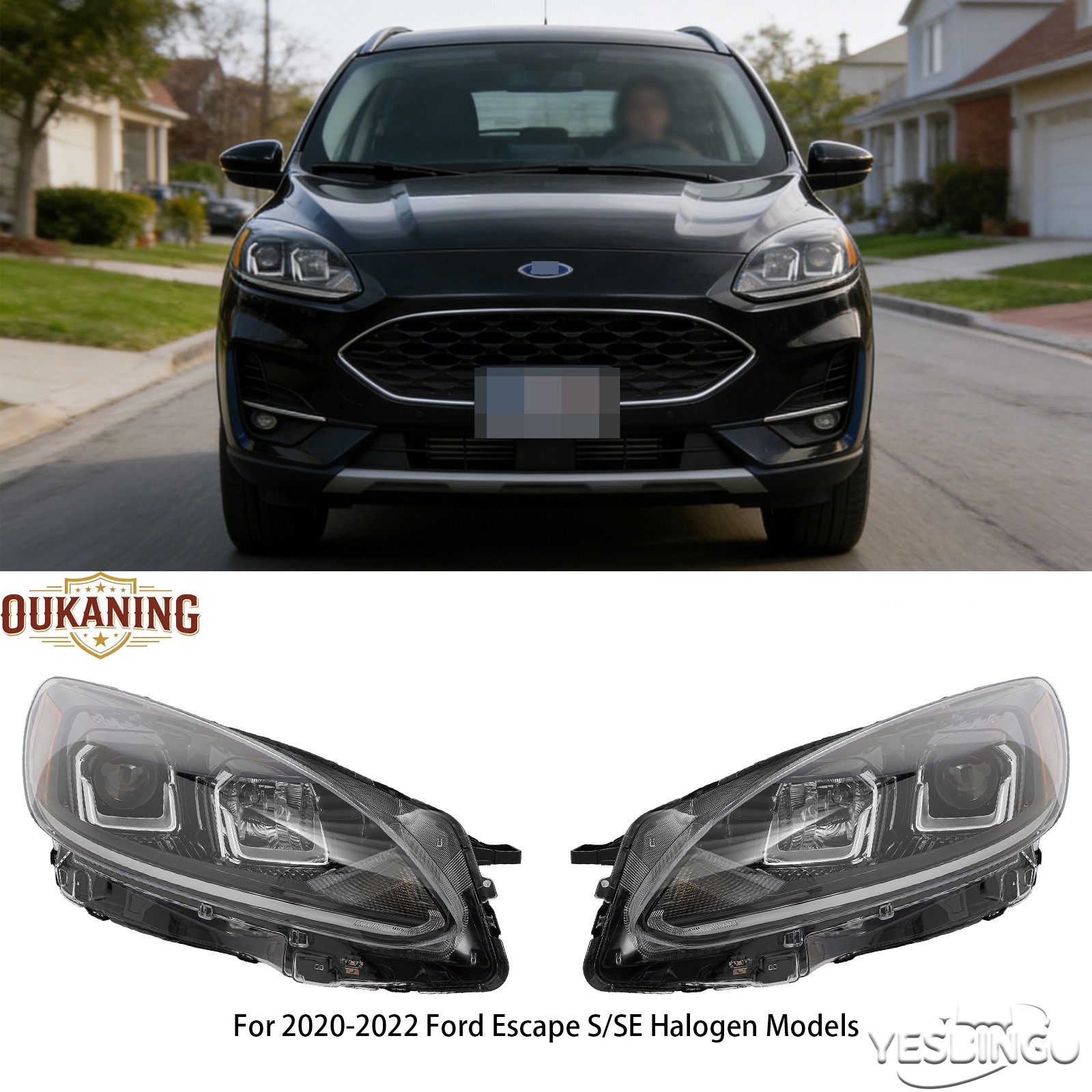 Halogen Headlights Headlamp Left/Right For 2020-2022 Ford Escape S/SE W/O DRL